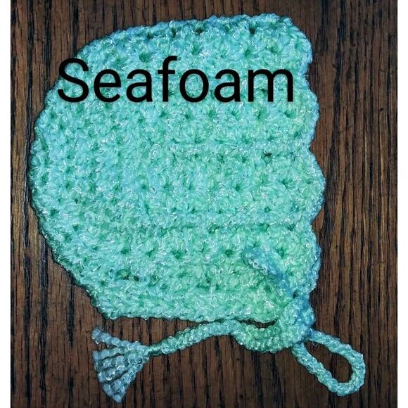 Handmade Other - Hat Newborn 3 Months New Leia Allen Handmade Crochet Winter Bonnet Seafoam Blue